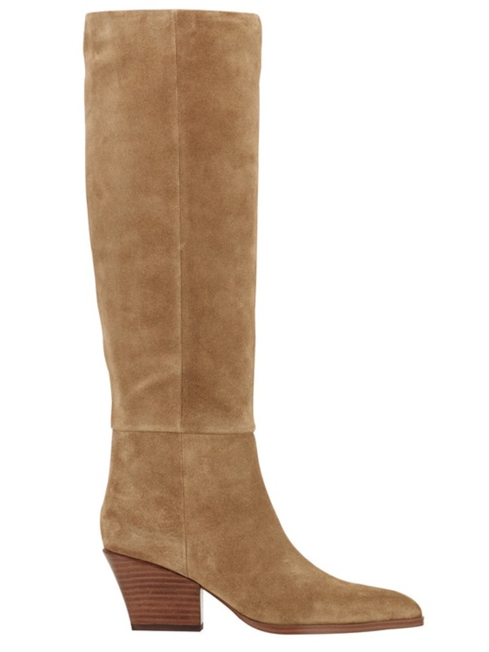 Tarrie Block Heel Leather Boot Natural Tone Suede Pointy Toe Tall Boots
